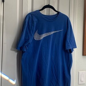 Nike Men's Blue Tee with Silver Logo